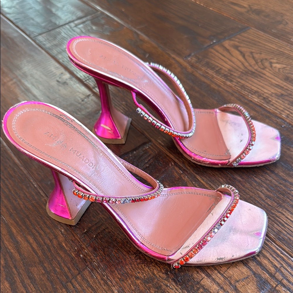 Amina Muaddi Pink Gilda Heels